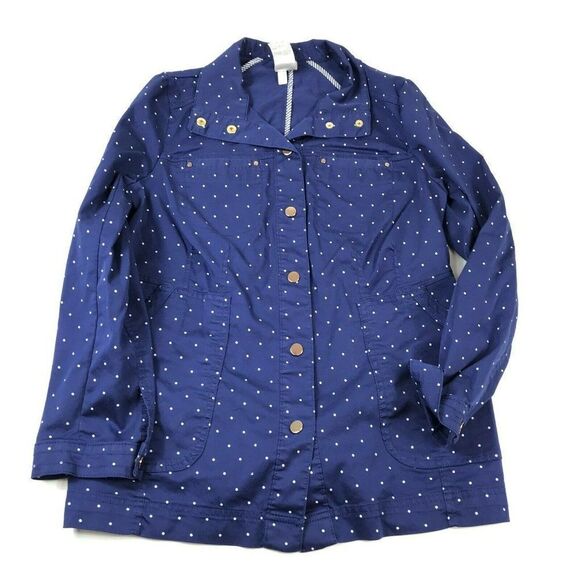Chicos Womens Utility Jacket Long Sleeve Blue Pockets Button Lightweight 0 Small - Picture 1 of 11